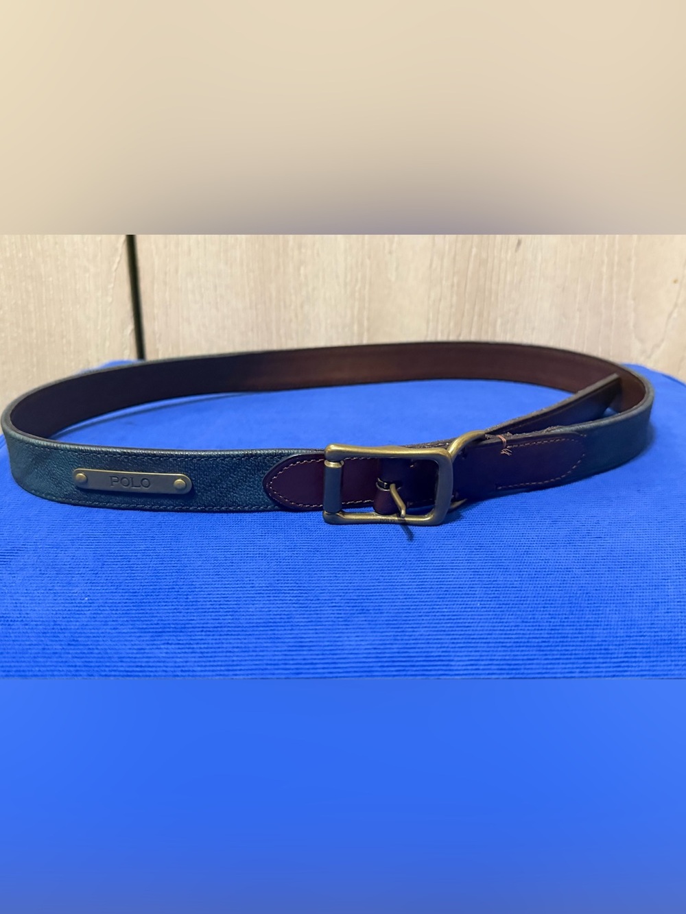 Polo by Ralph Lauren Two-Tone Leather Tartan Belt in Navy and Brown